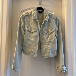 Paige Cropped Denim Jacket XS Green Salty Sea Pacey Boho Boxy Stretchy